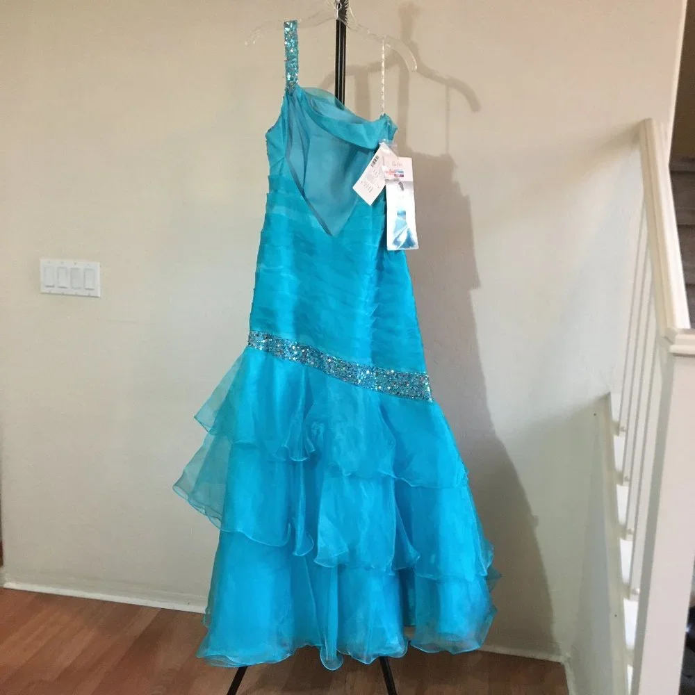 RARE Lafee Jasmine Pageant Prom Mermaid Party Dress Blue 12 NWT - Picture 9 of 12